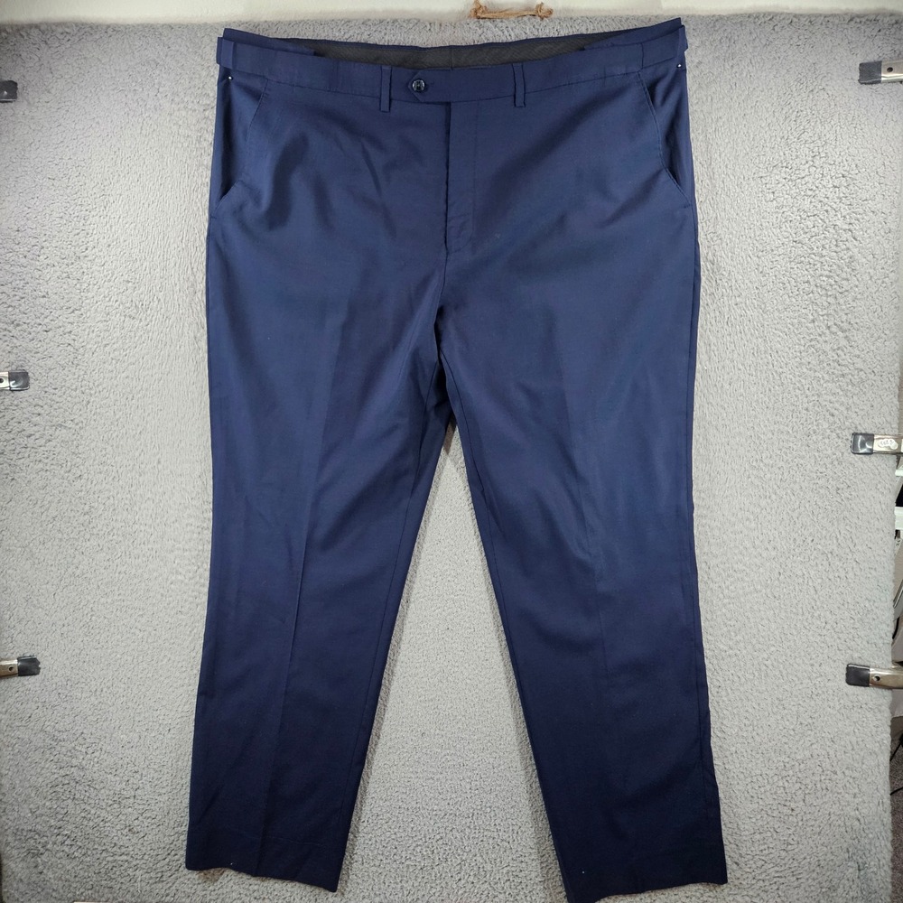 Paul Fredrick Mens Navy Blue Flat Front Dress Pants Trousers 46x32